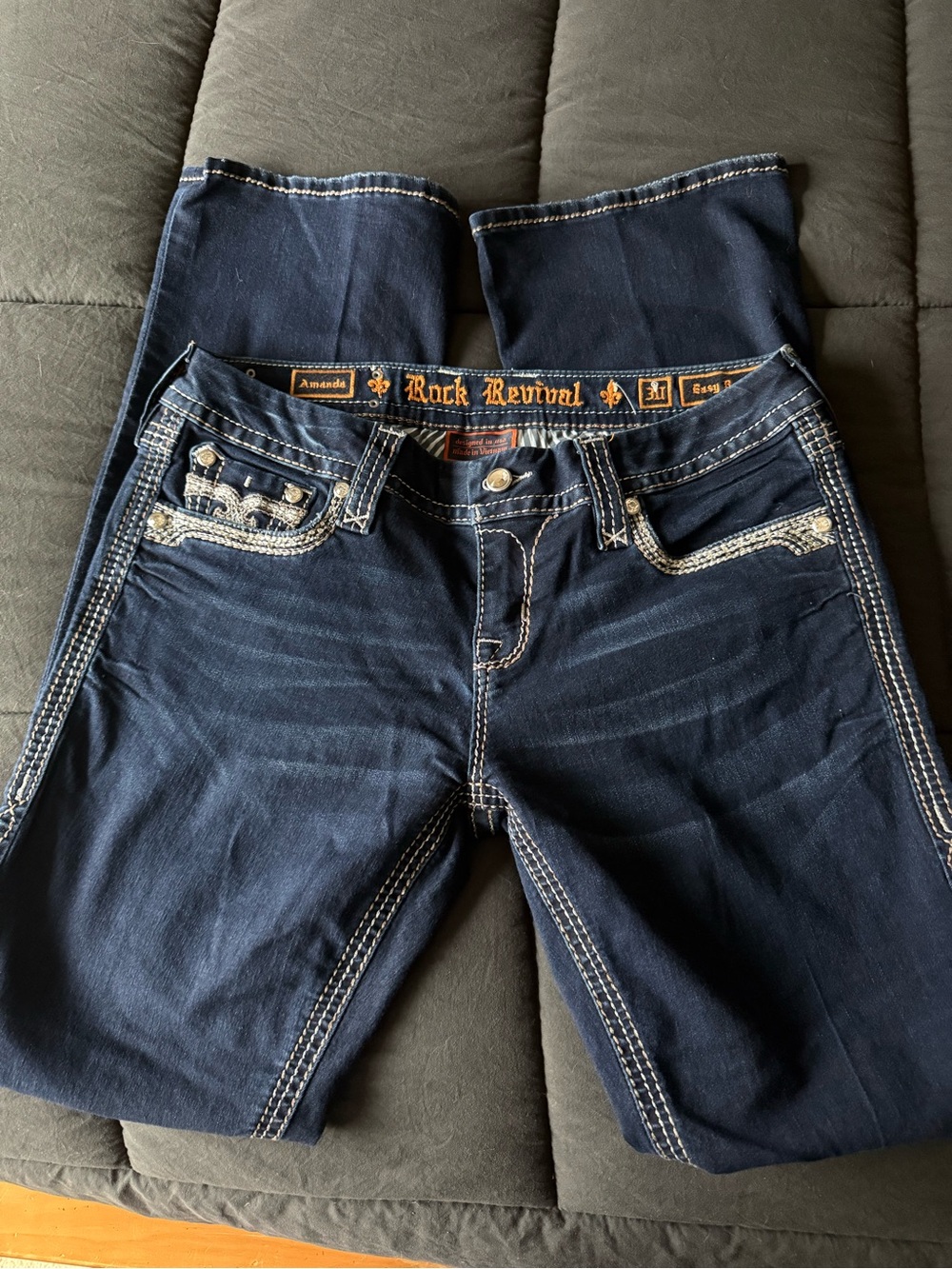 Rock Revival Women's Dark Blue Jeans - Embroidered Pocket size 30